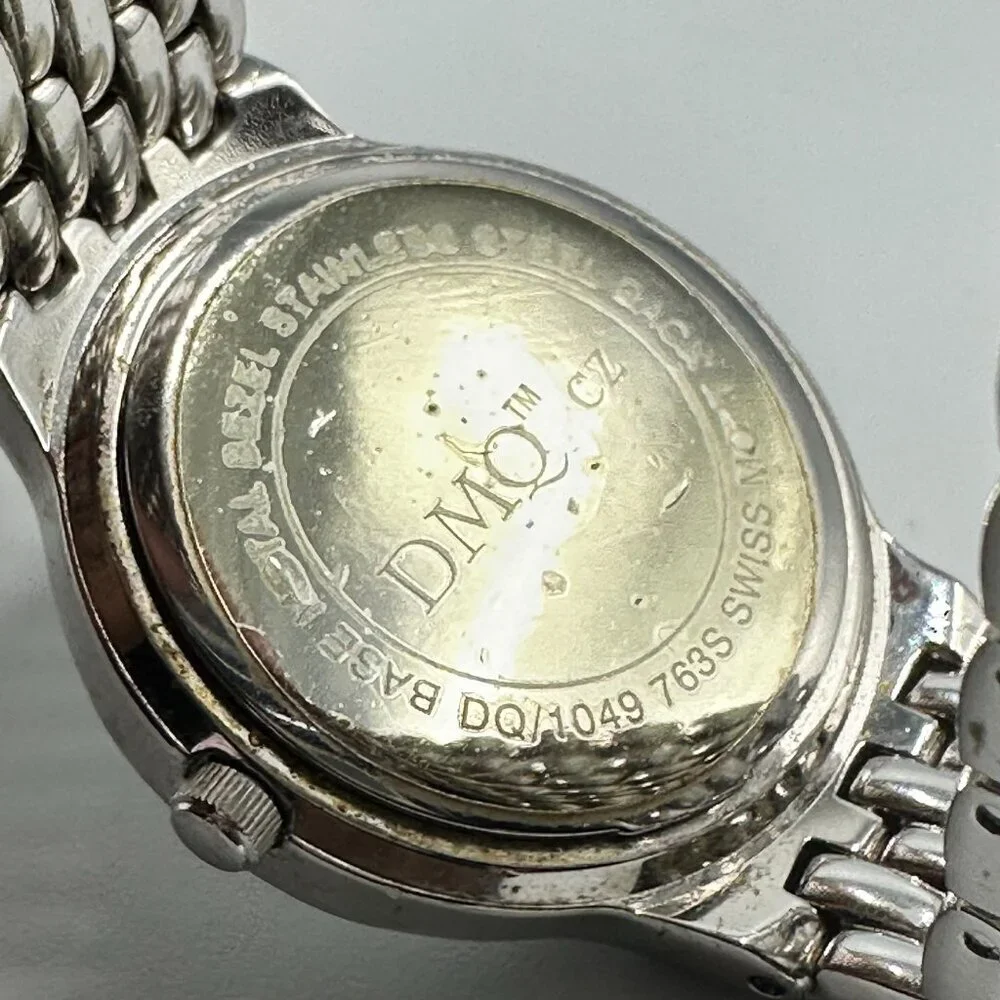 DMQ Watch Women Silver Tone Crystal Bezel Round Dial New Battery 6.5 Inch